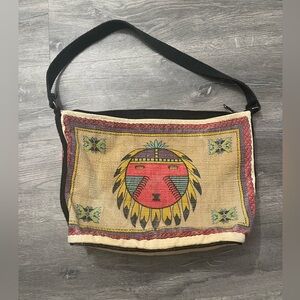 Vintage Southwestern Native Tribal Kachina Burlap Purse
